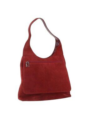 Authentic GUCCI Shoulder Bag Suede Red Silver